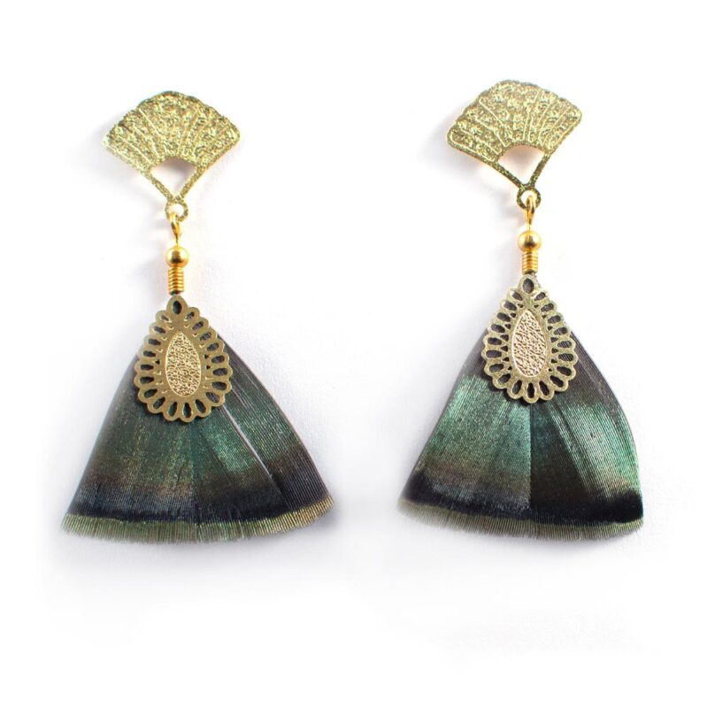 Aros de Pluma Ocelado Multicolor Dorado 03 Maria Paskaro