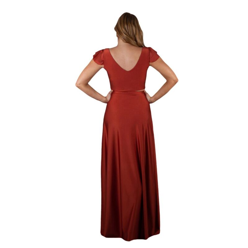 Conjunto Lima Terracota Lycra Falda Lazo Maria Paskaro