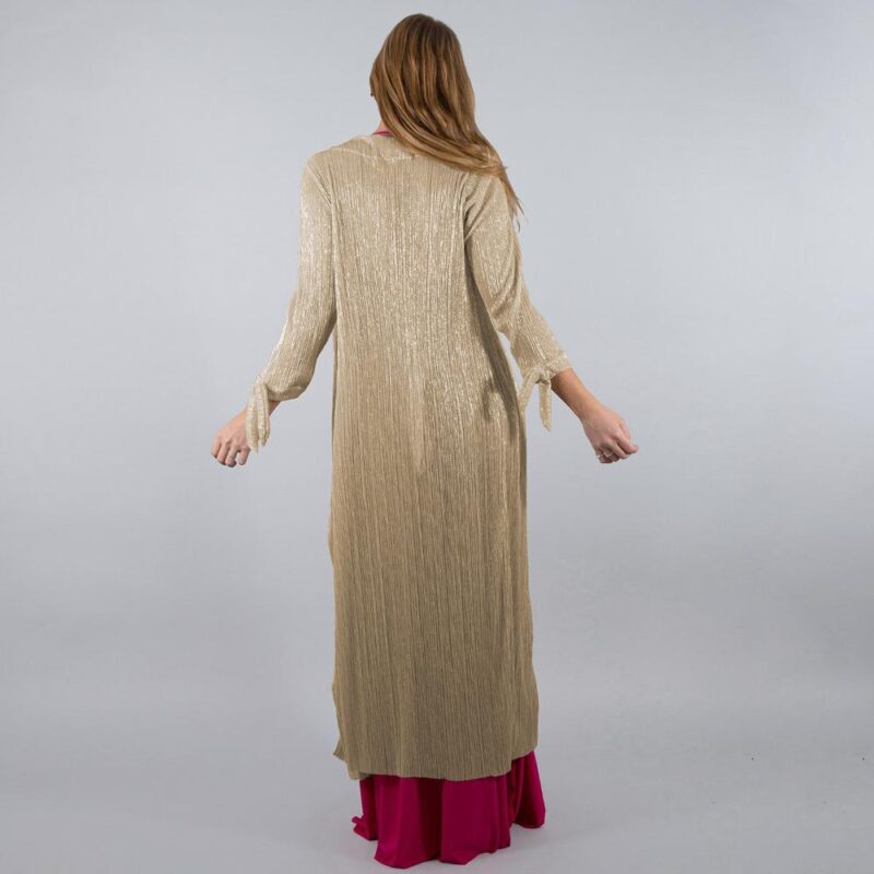 Tapado Kimono Largo Verona Dorado Claro Plisado Metalizado Maria Paskaro