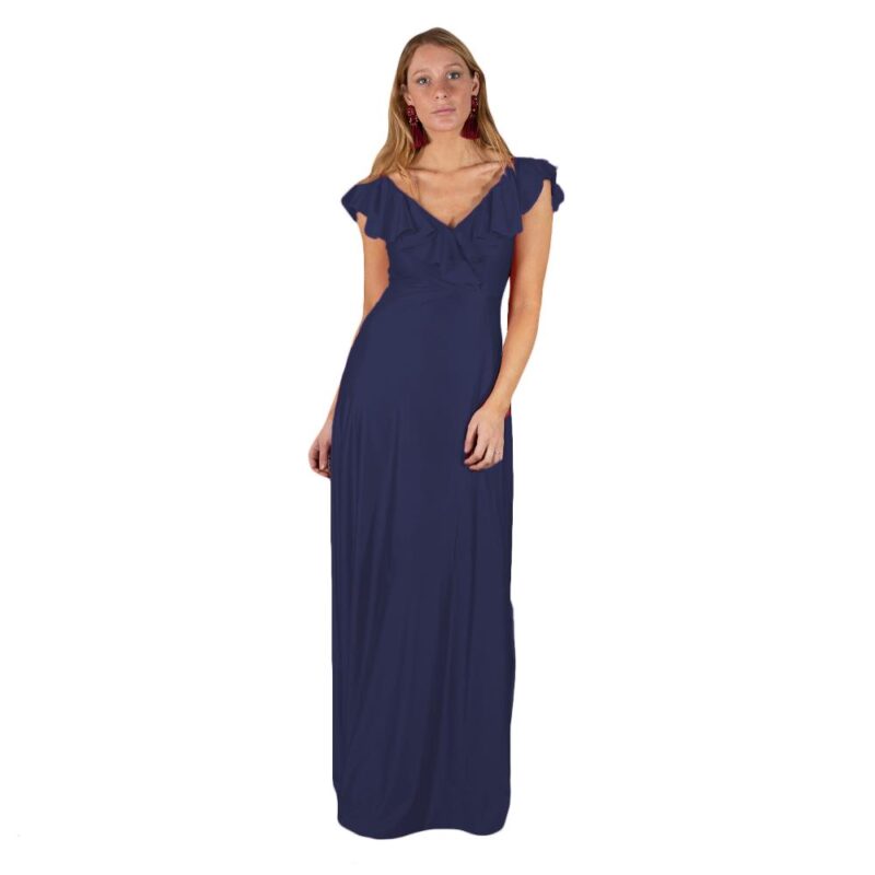 Vestido Largo Marken Azul Marino Lycra Vuelo Grande Maria Paskaro