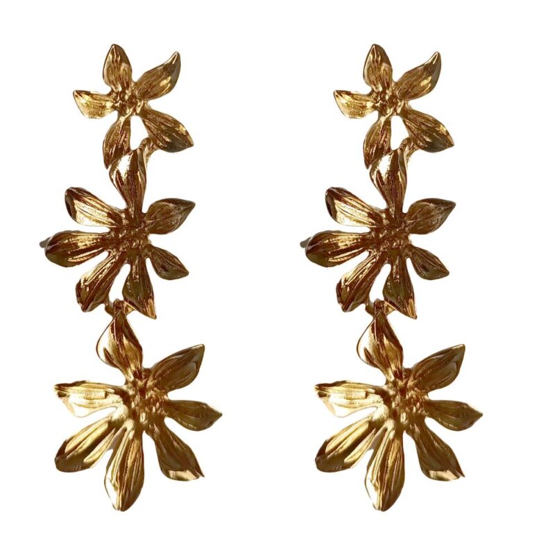 Aros Amaranto 3 Flores Dorado Maria Paskaro