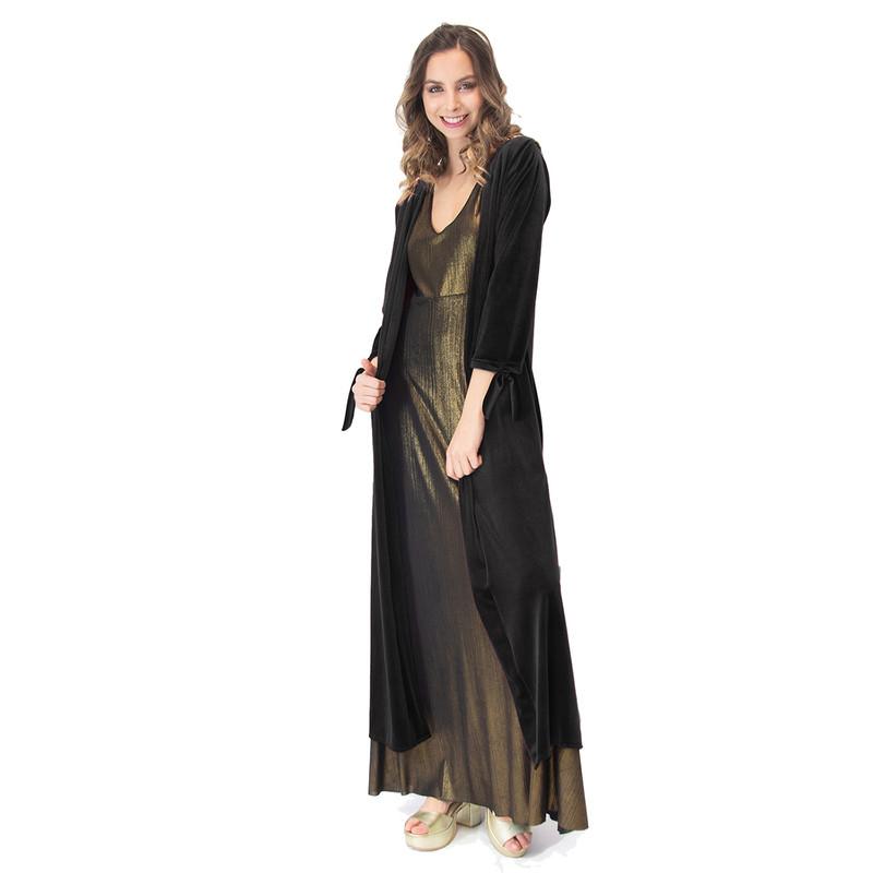 Tapado Kimono Largo Verona Negro Terciopelo Maria Paskaro