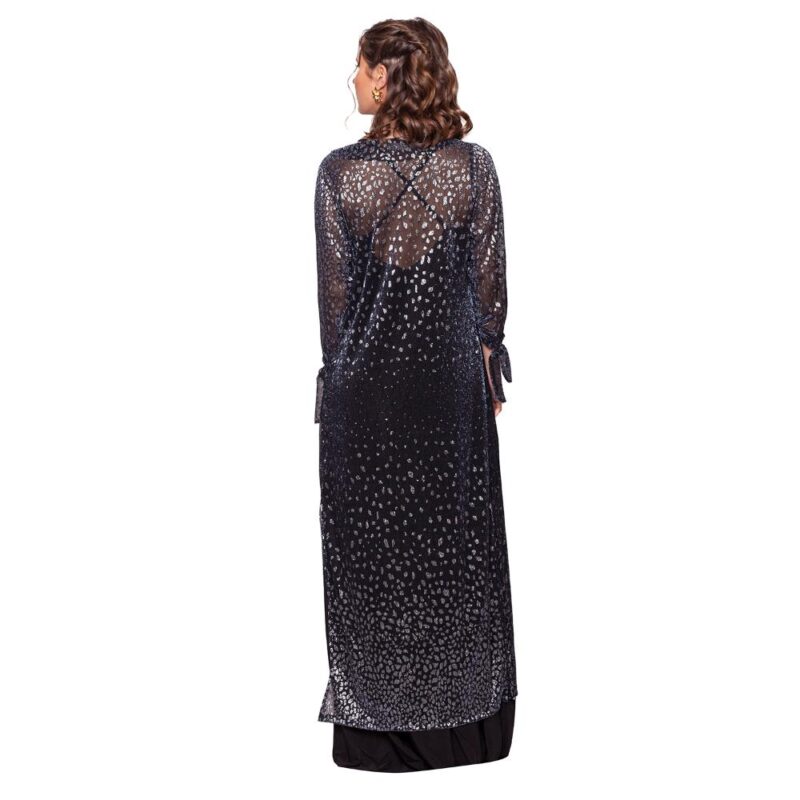 Tapado Kimono Largo Verona Negro Manchas Plateado Plisado Transparente Maria Paskaro