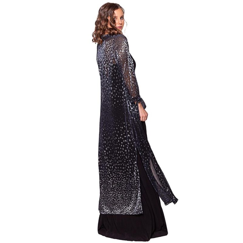 Tapado Kimono Largo Verona Negro Manchas Plateado Plisado Transparente Maria Paskaro
