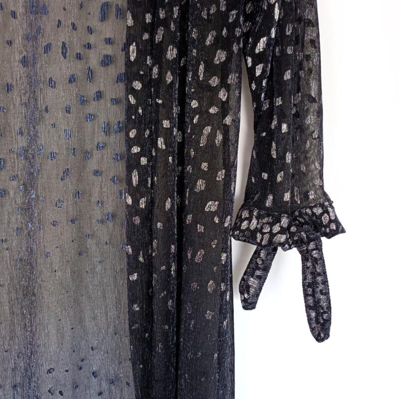Tapado Kimono Largo Verona Negro Manchas Plateado Plisado Transparente Maria Paskaro