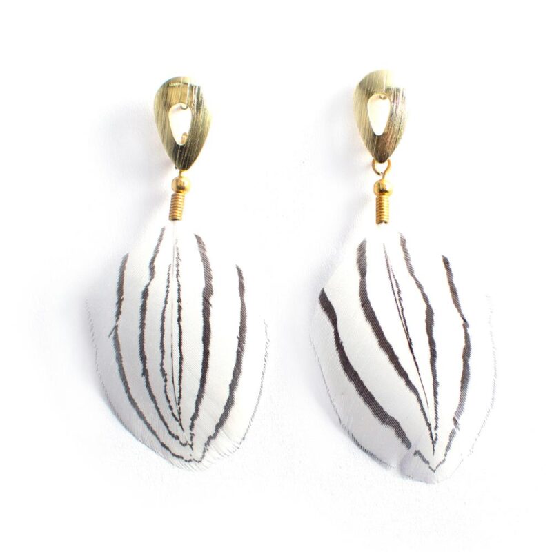 Aros de Pluma Plateado Blanco Dorado 01 Maria Paskaro