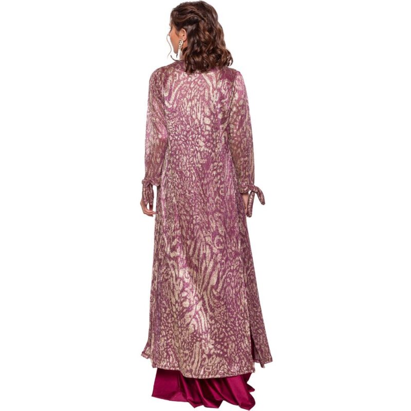 Tapado Kimono Largo Verona Animal Lila Plisado Transparente Maria Paskaro