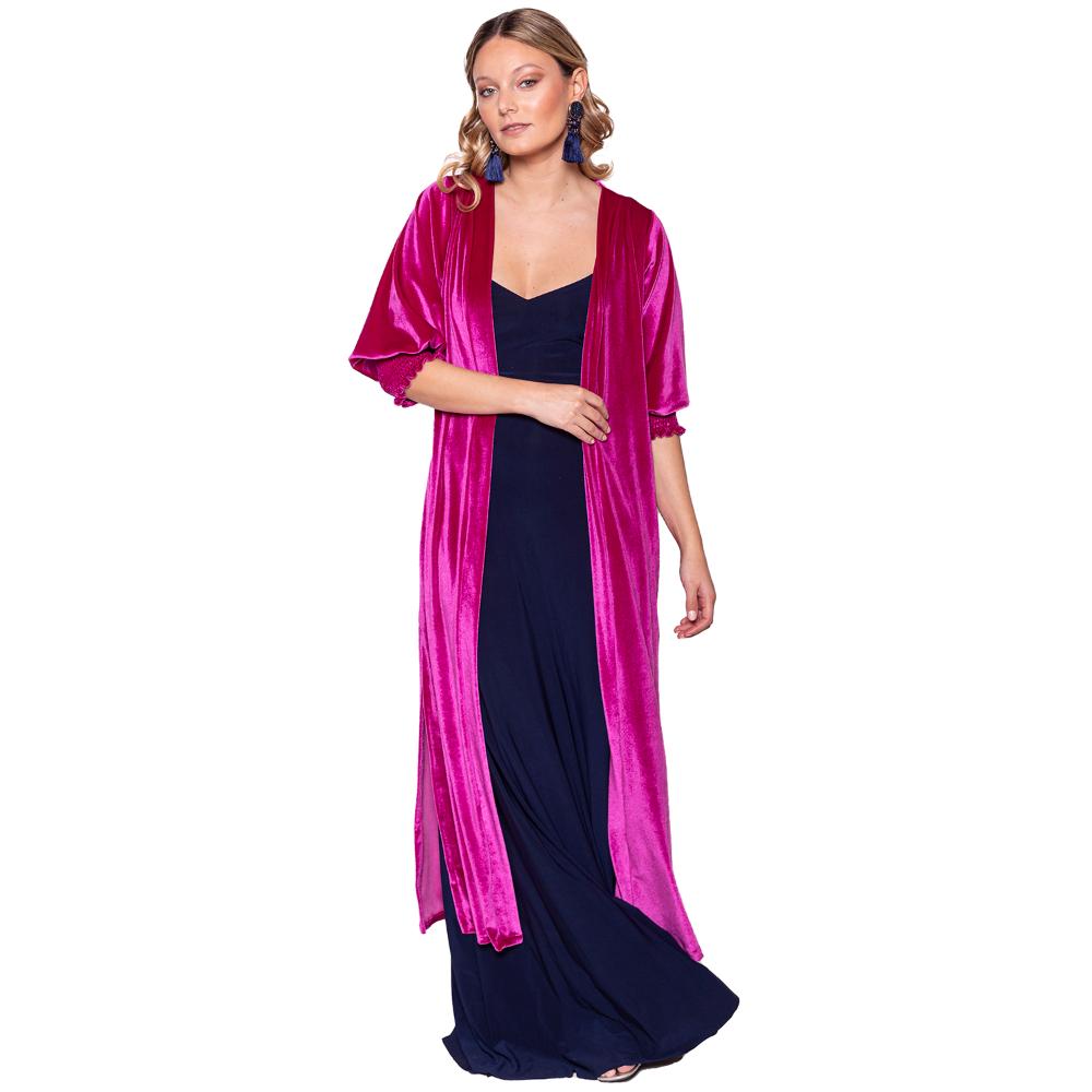 Tapado Kimono Santini Fucsia Terciopelo Maria Paskaro