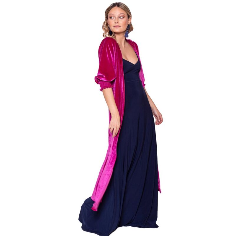 Tapado Kimono Santini Fucsia Terciopelo Maria Paskaro