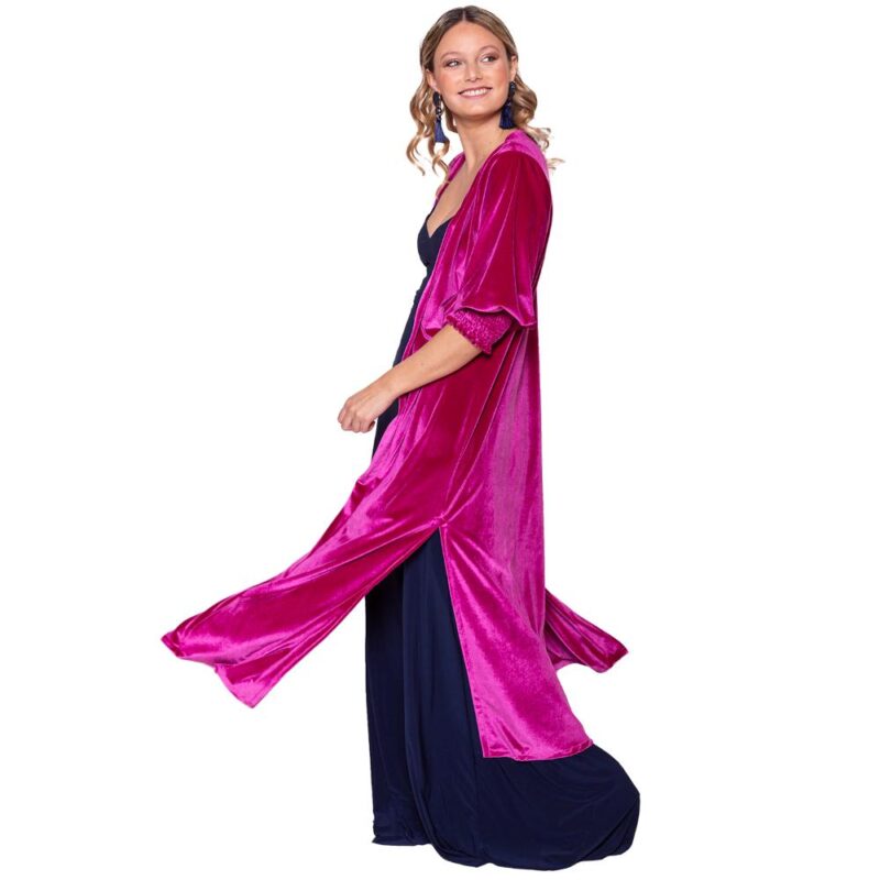 Tapado Kimono Santini Fucsia Terciopelo Maria Paskaro