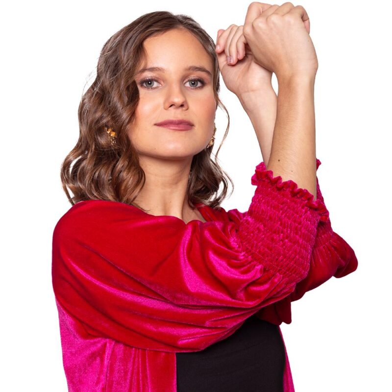 Tapado Kimono Santini Fucsia Terciopelo Maria Paskaro