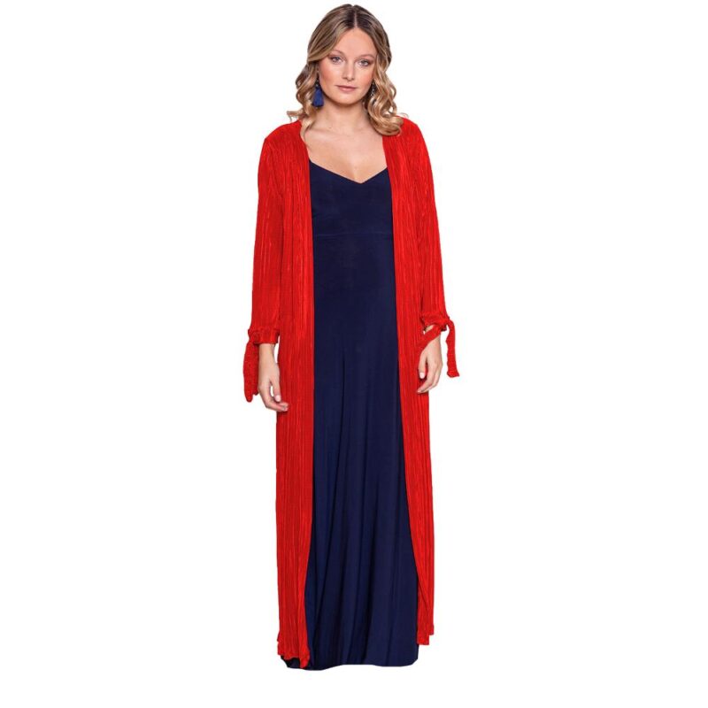 Tapado Kimono Largo Santini Rojo Terciopelo Maria Paskaro
