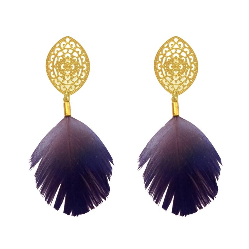 Aros de Pluma Monal Morado Dorado A Maria Paskaro