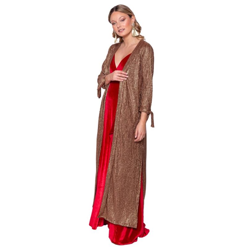 Tapado Kimono Largo Verona Cobre Plisado Maria Paskaro