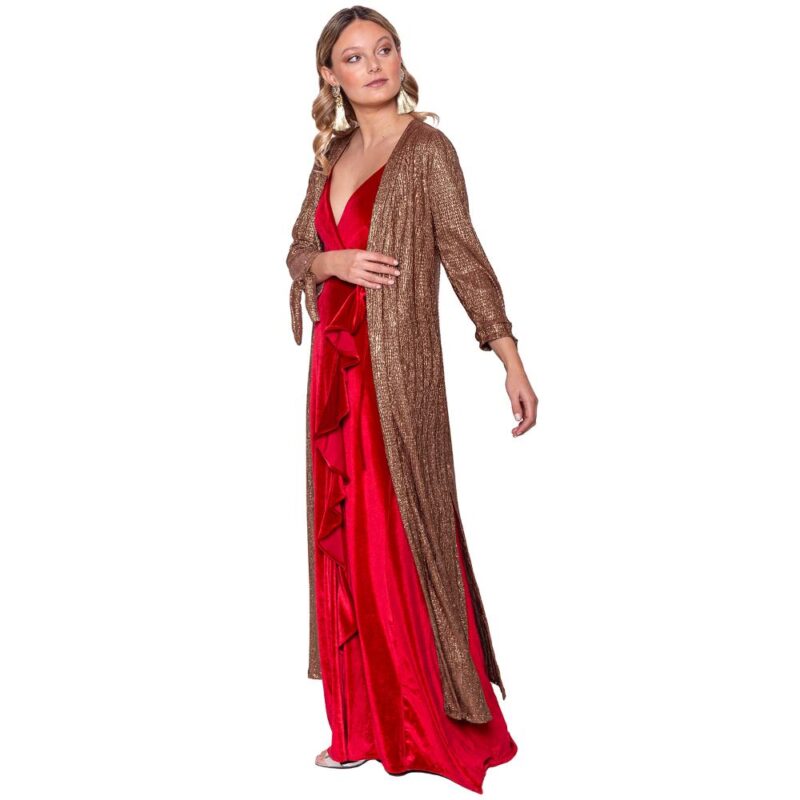 Tapado Kimono Largo Verona Cobre Plisado Maria Paskaro