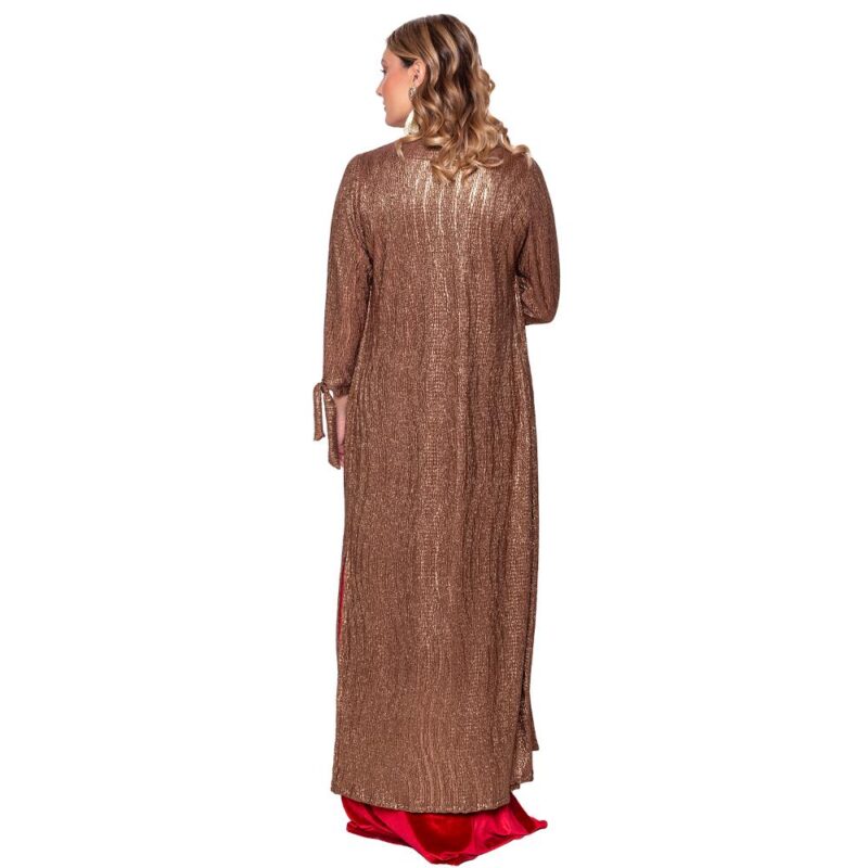 Tapado Kimono Largo Verona Cobre Plisado Maria Paskaro