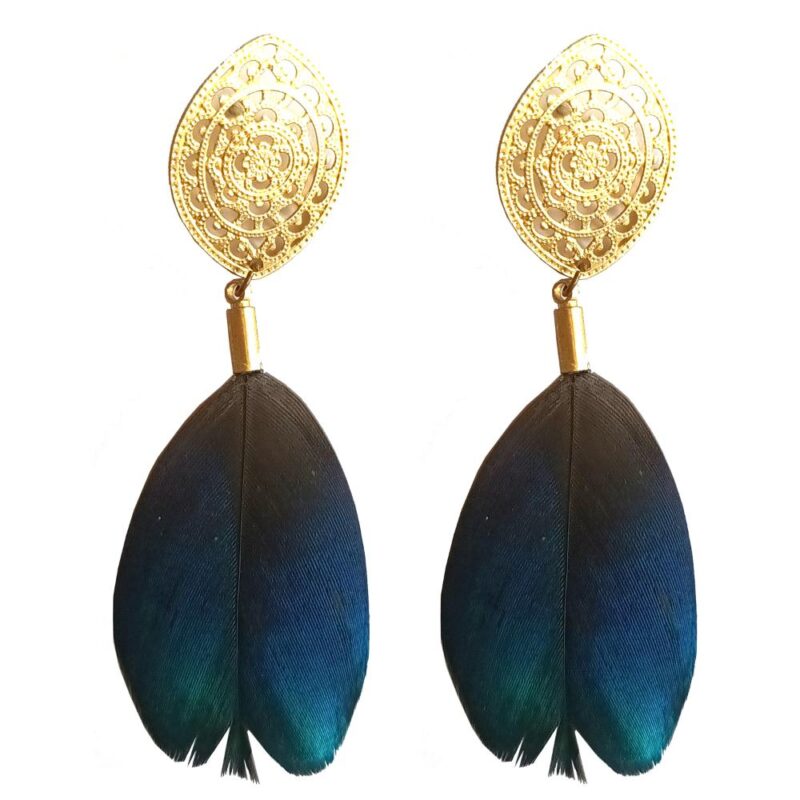 Aros de Pluma Monal Verde Azul Dorado A Maria Paskaro