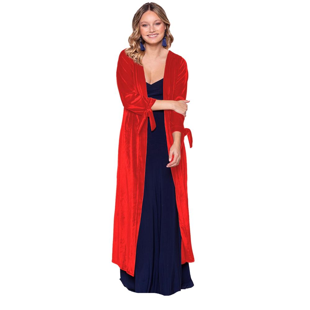 Tapado Kimono Largo Verona Rojo Terciopelo Lineas Maria Paskaro