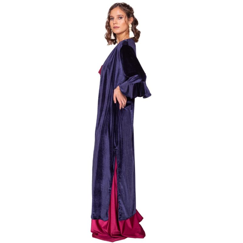 Tapado Kimono Largo Vuelos Azul Marino Terciopelo Maria Paskaro