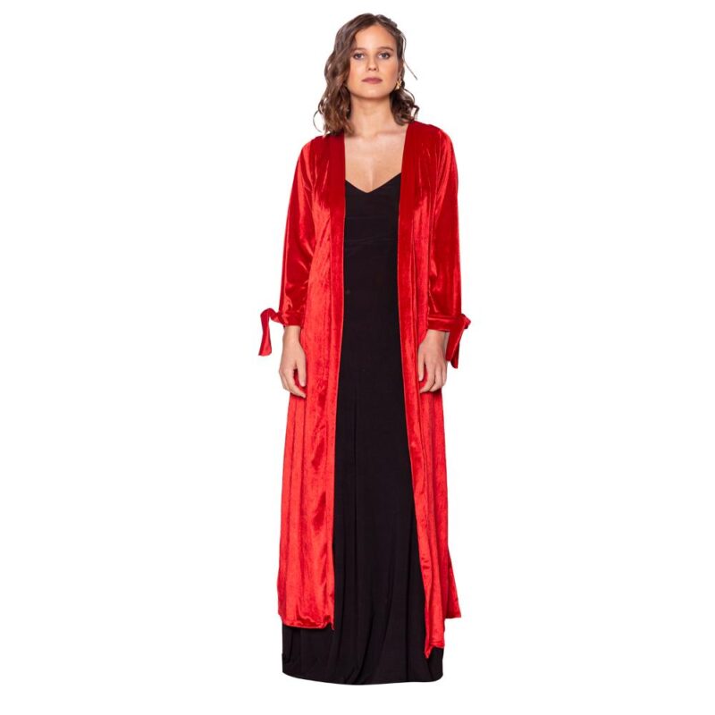 Tapado Kimono Largo Verona Rojo Terciopelo Lineas Maria Paskaro