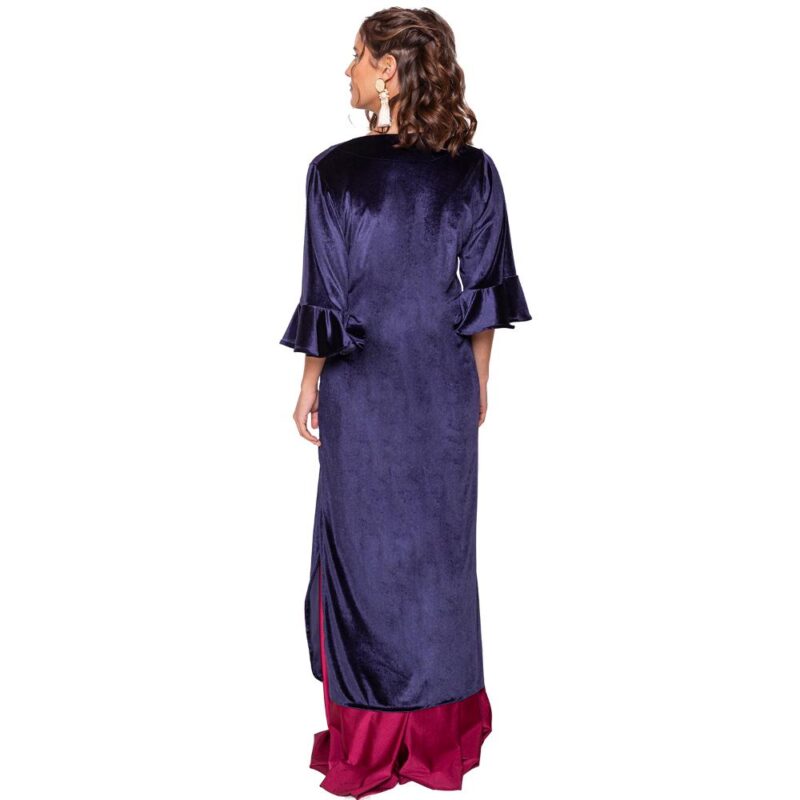 Tapado Kimono Largo Vuelos Azul Marino Terciopelo Maria Paskaro