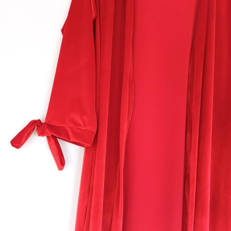 Tapado Kimono Largo Verona Rojo Terciopelo Lineas Maria Paskaro