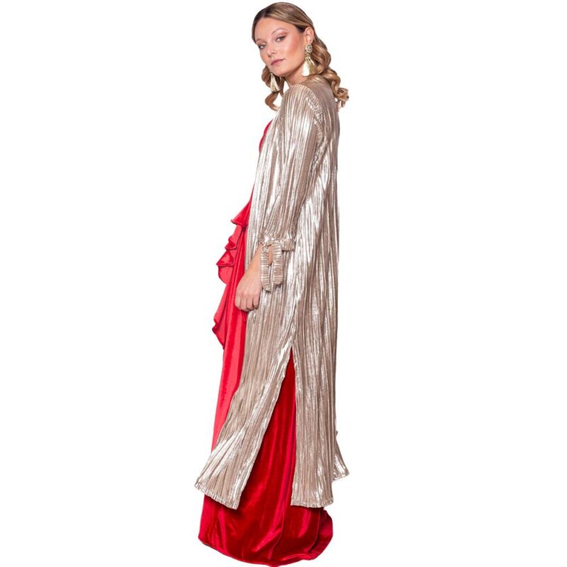 Tapado Kimono Largo Verona Dorado Plisado  Maria Paskaro