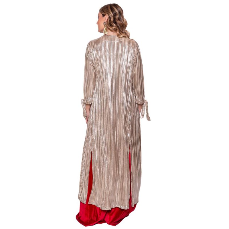 Tapado Kimono Largo Verona Dorado Plisado  Maria Paskaro