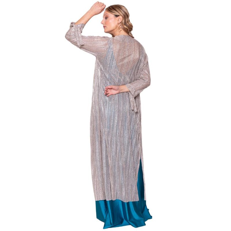 Tapado Kimono Largo Verona Plata Textura Transparente Maria Paskaro