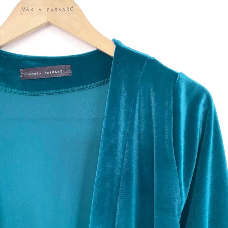 Tapado Kimono Largo Verona Petroleo Lineas Terciopelo Maria Paskaro