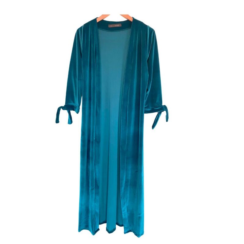 Tapado Kimono Largo Verona Petroleo Lineas Terciopelo Maria Paskaro