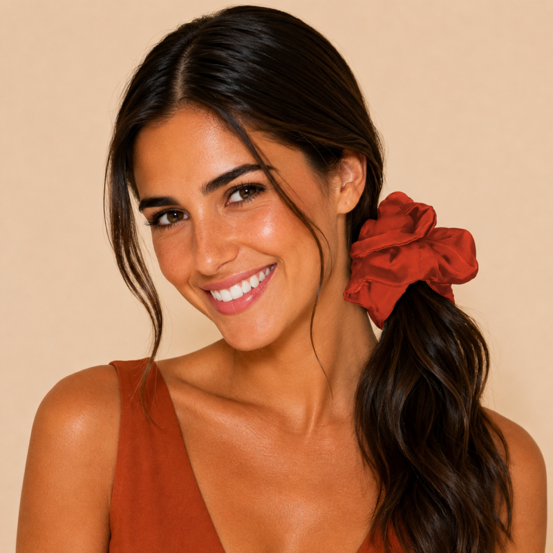 Scrunchie Collet Camelia L Terracota Seda Maria Paskaro
