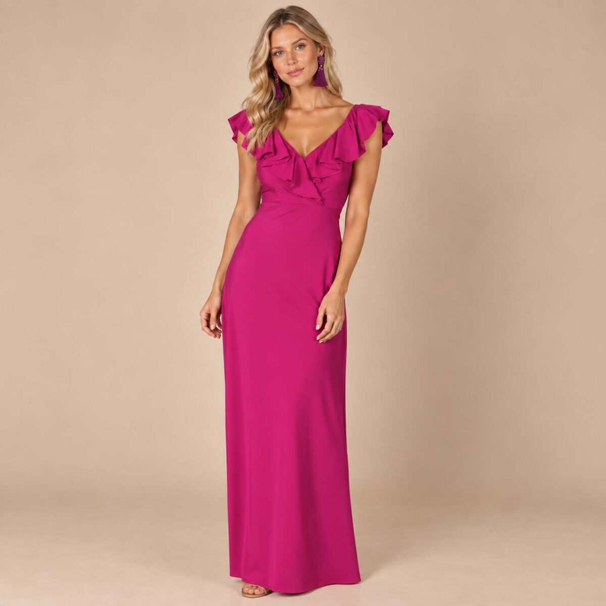 Vestido Largo Marken Magenta Lycra Vuelo