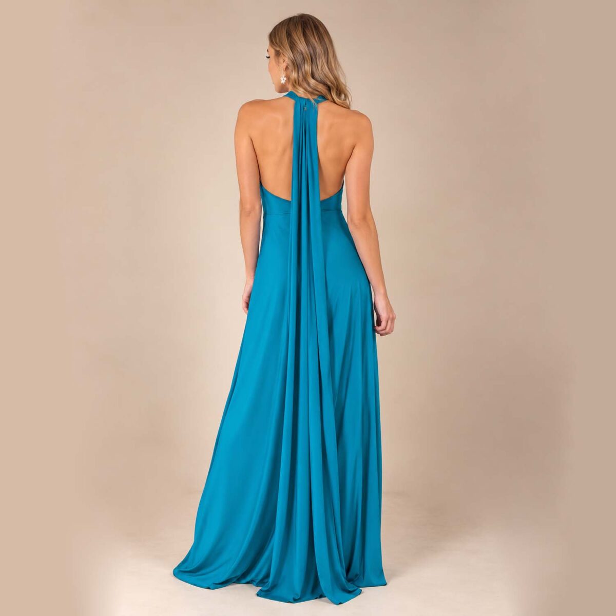 Vestido Largo Oporto Turquesa Lycra Halter Amarra