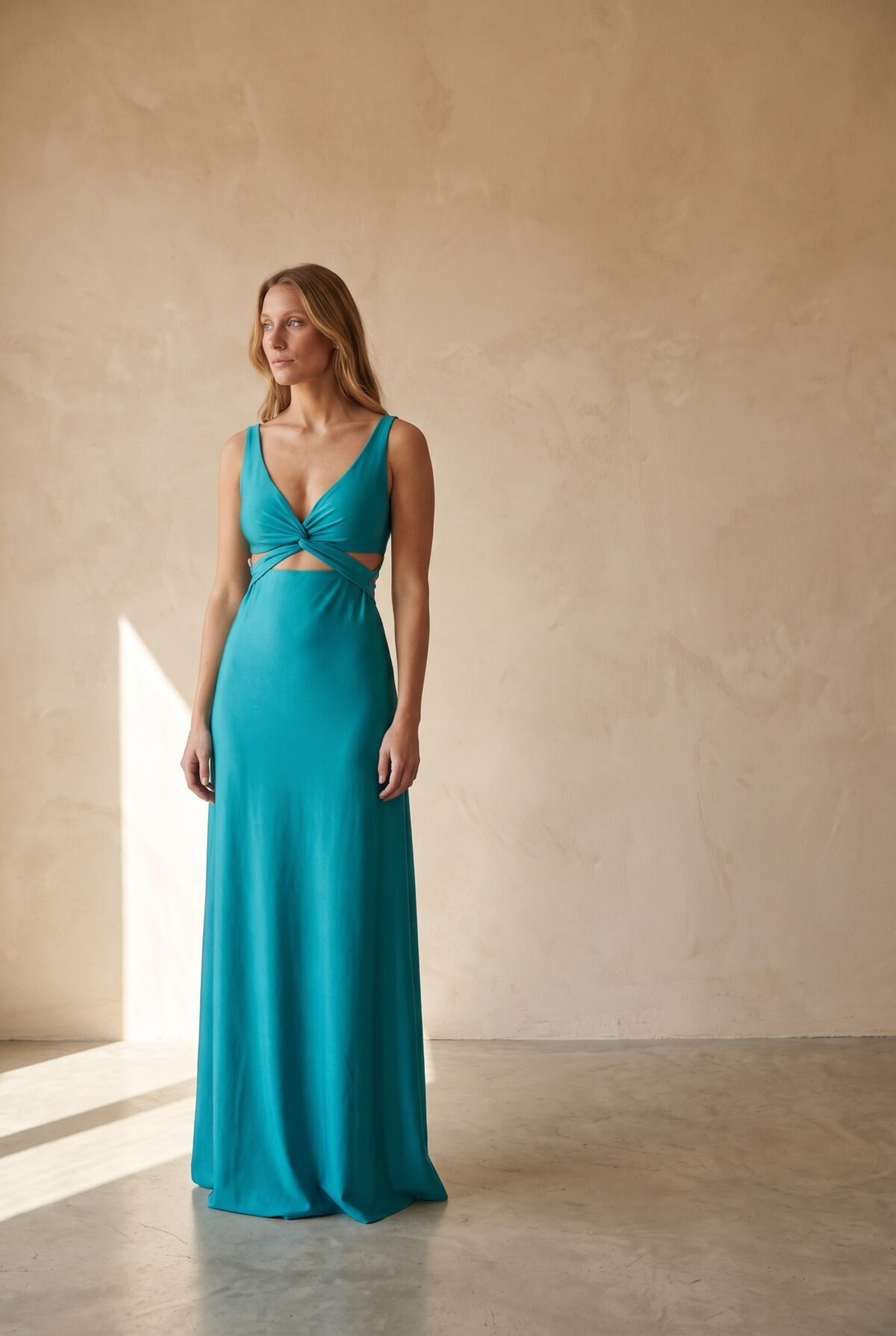 Vestido Largo Algarve Turquesa Lycra Dupont — María Paskaró
