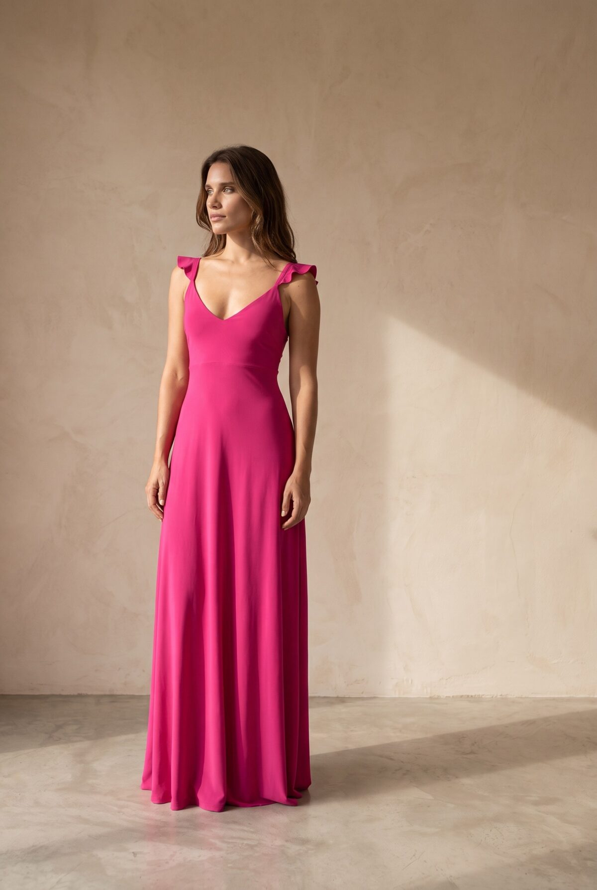 Vestido Largo Jaipur Frambuesa Lycra Vuelitos — María Paskaró