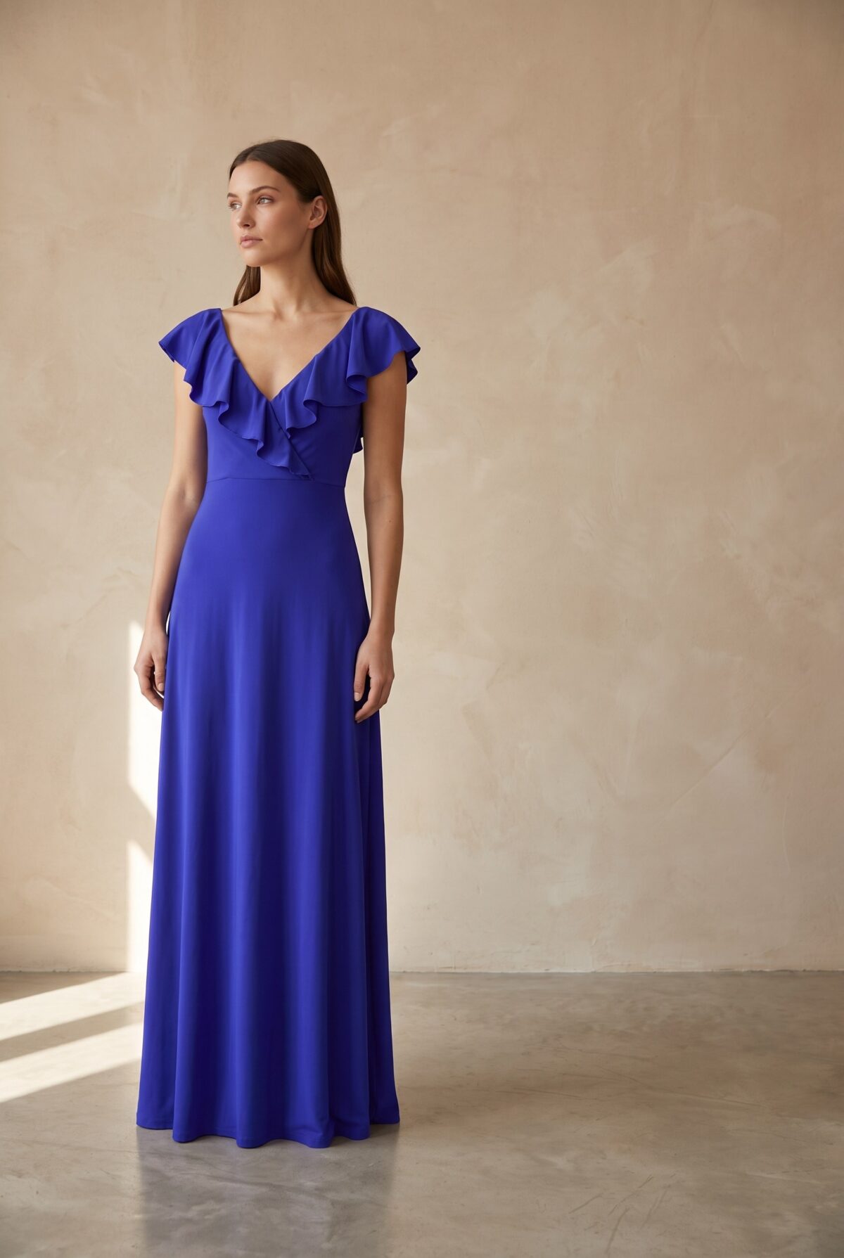 Vestido Largo Marken Azulino Lycra Vuelo Grande — María Paskaró