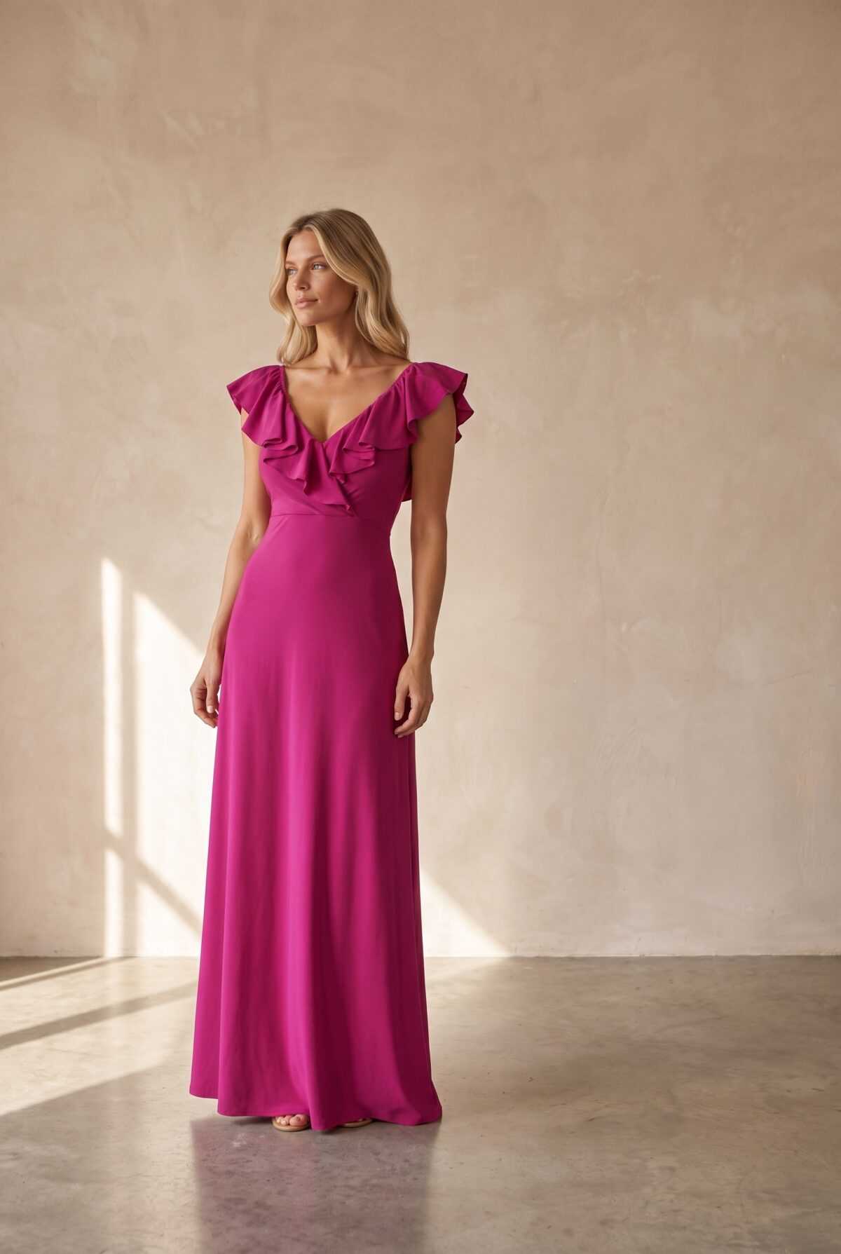 Vestido Largo Marken Magenta Lycra Vuelo — María Paskaró