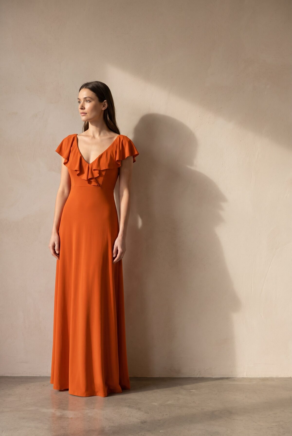 Vestido Largo Marken Naranjo Lycra Vuelo — María Paskaró